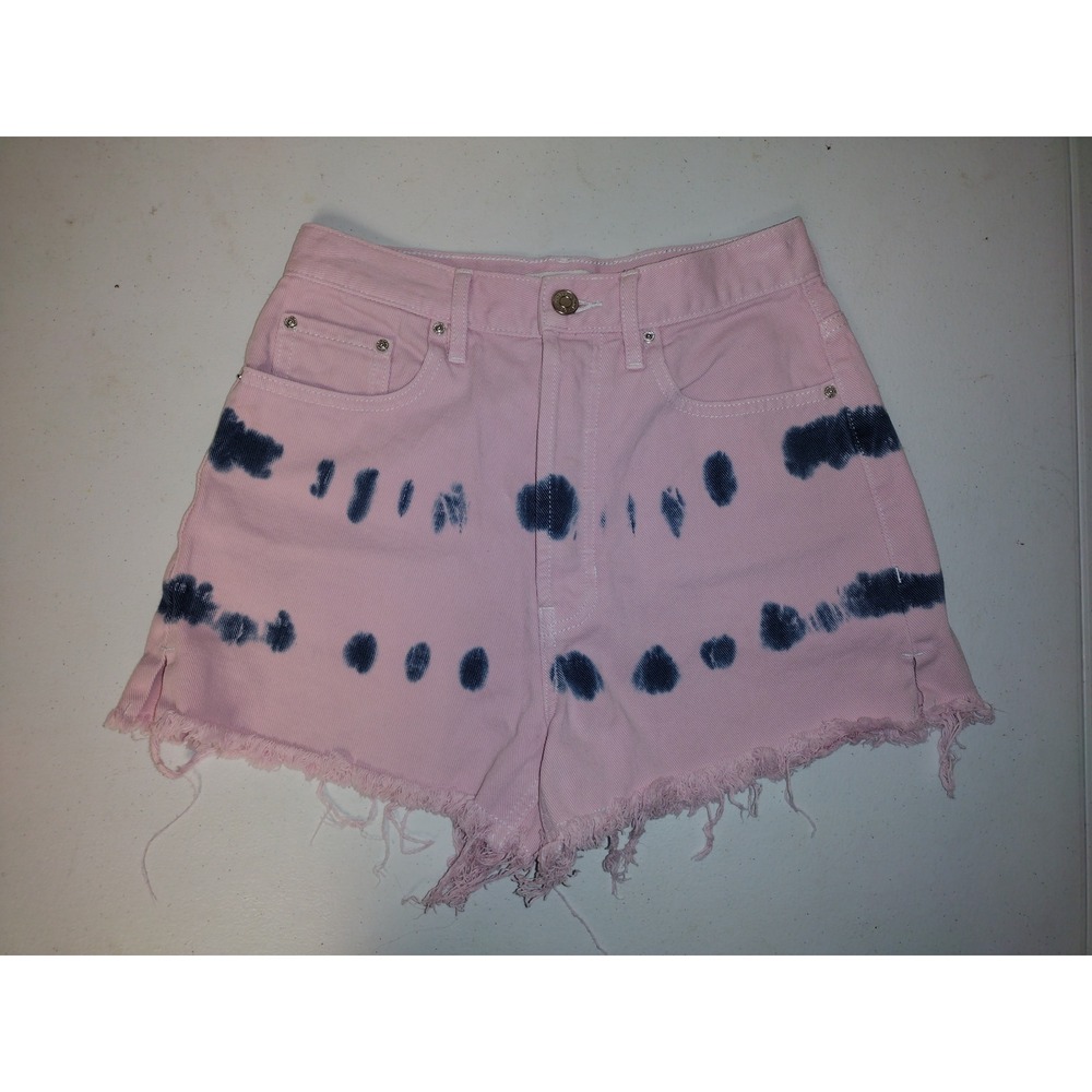 PacSun Pink Blue Tie Dye Ultra High Rise Vintage Denim Shorts Size 26 Button Fly